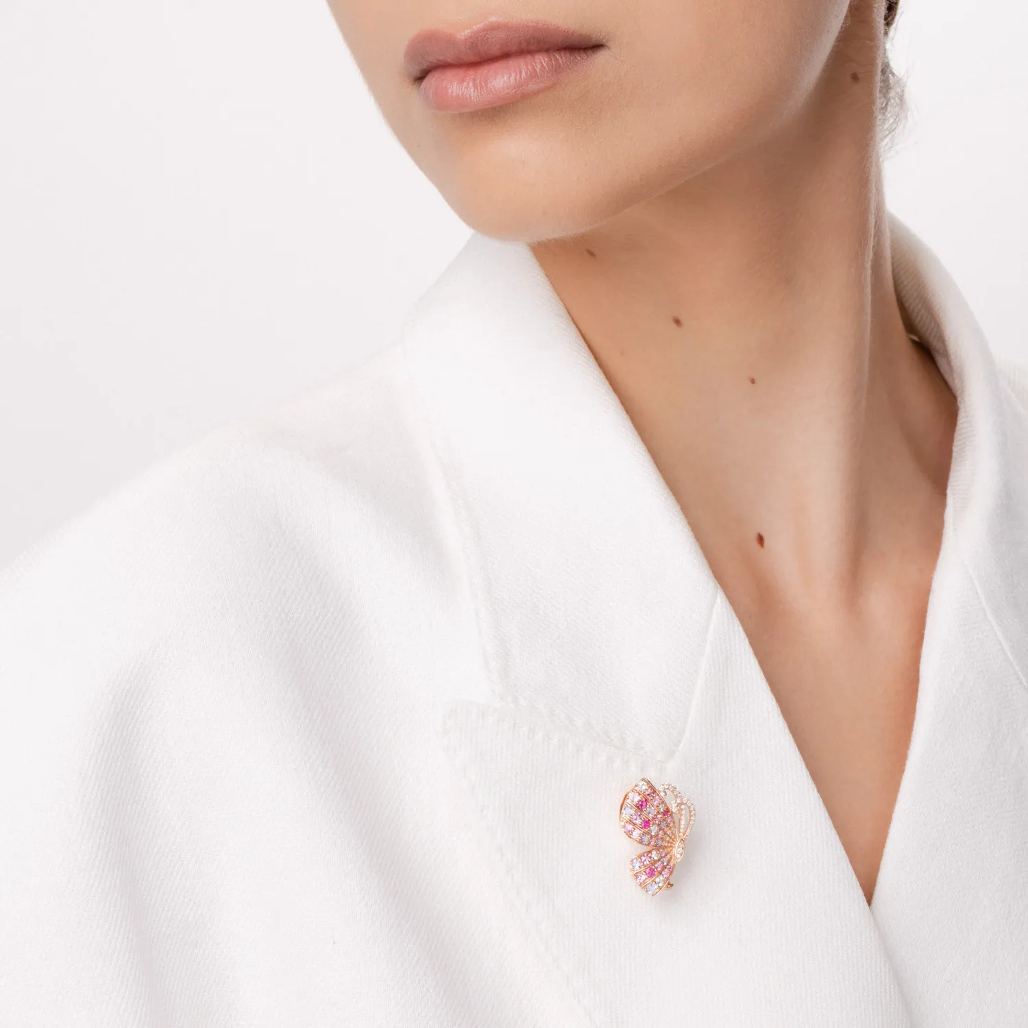 Rose gold butterfly brooch with 1.58ct precious and semi-precious stones