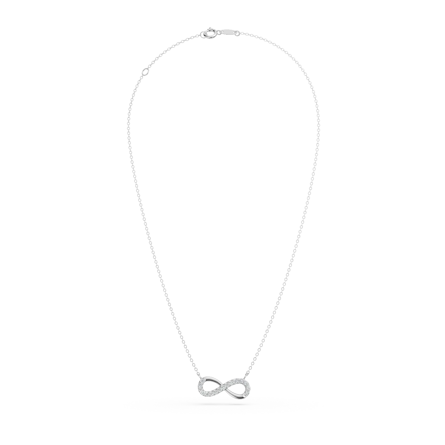 White gold infinity pendant necklace with zirconia