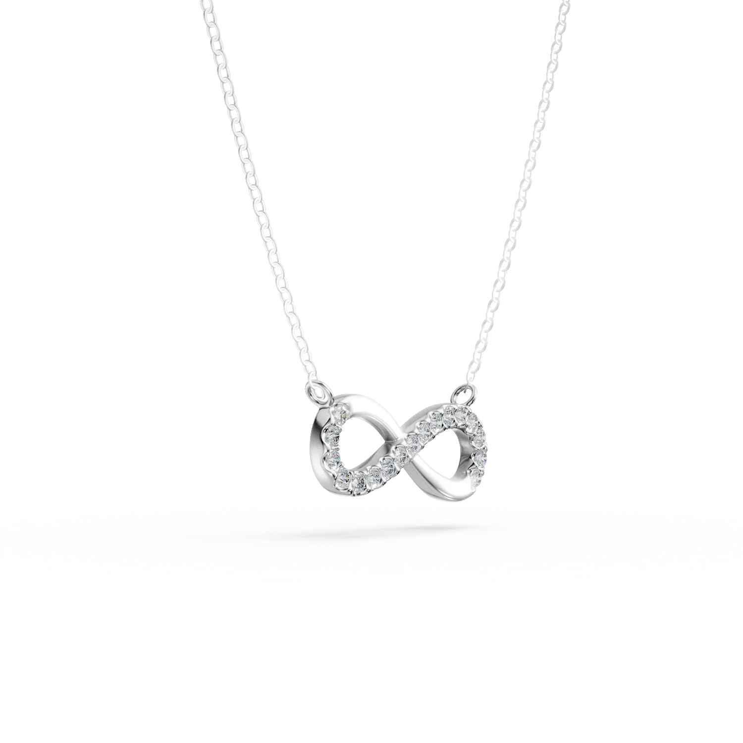 White gold infinity pendant necklace with zirconia