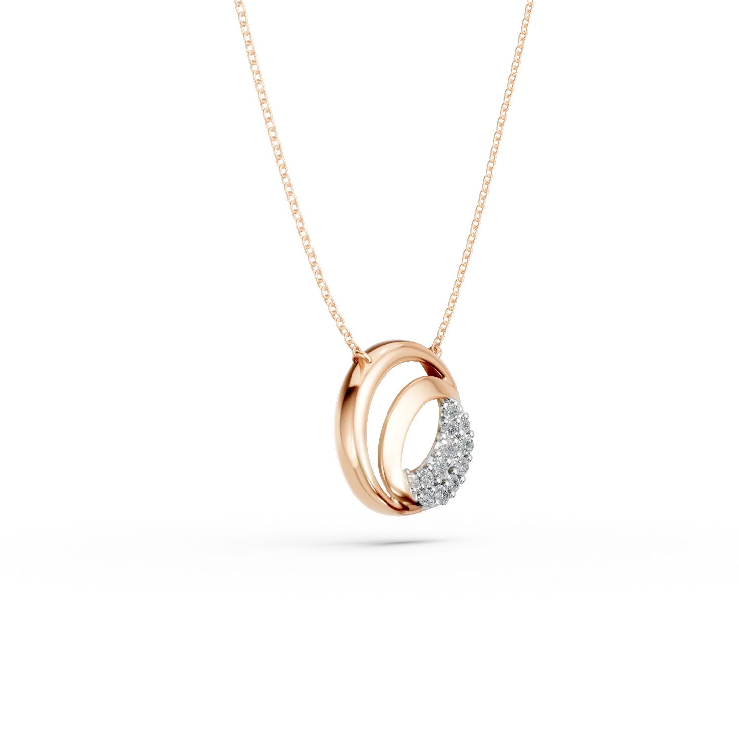 Rózsaarany nyaklánc geometrikus medállal és 0.11ct gyémántokkal