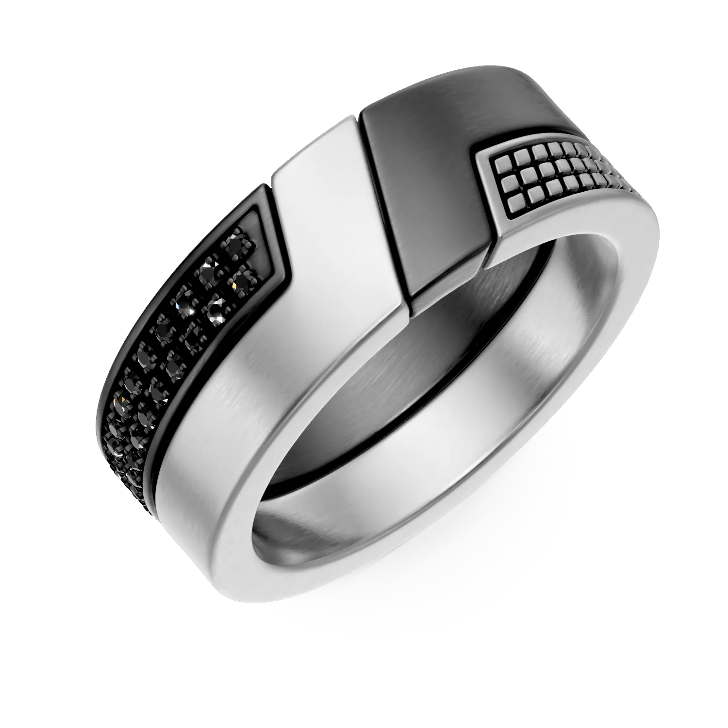 Inele dama TEILOR Inel din titan pentru barbati cu safire negre de 0.2ct