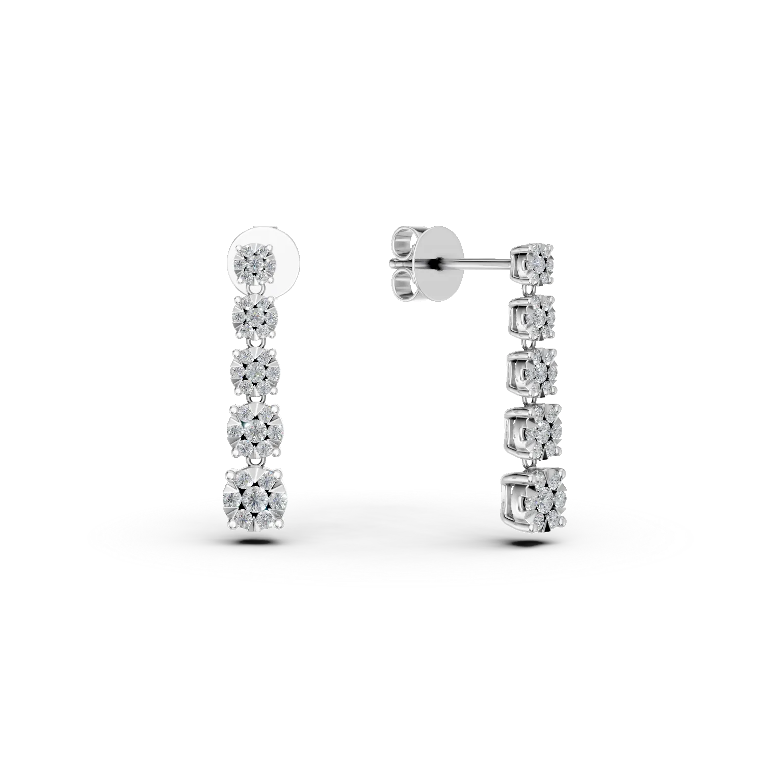 Cercei lungi din aur alb cu diamante de 0.75ct