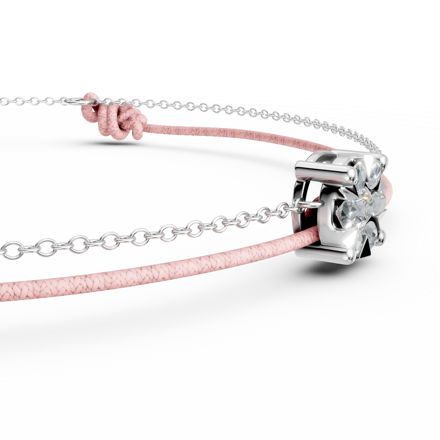 Bratara din aur alb cu snur roz cu pandantiv floral cu safire roz de 0.09ct — imaginea 2