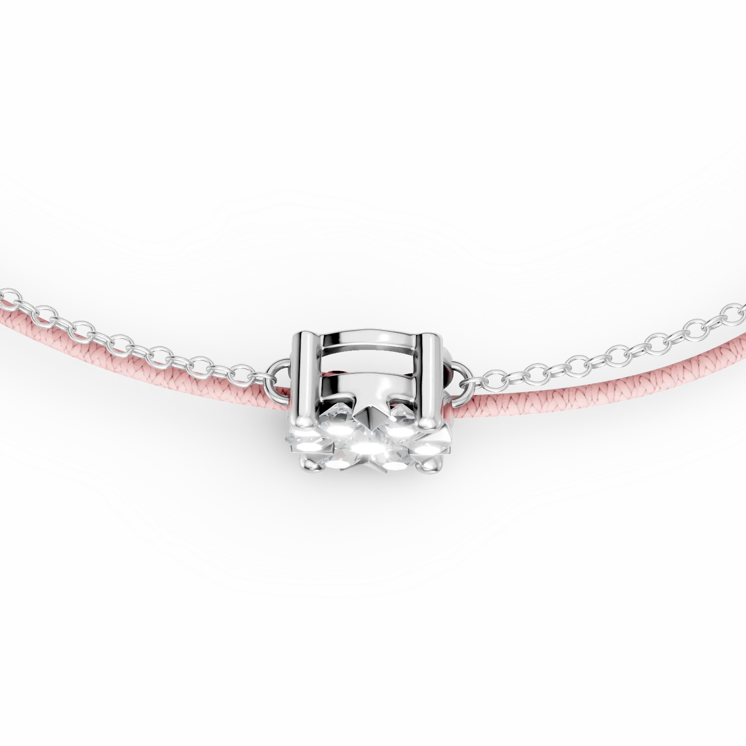 Bratara din aur alb cu snur roz cu pandantiv floral cu safire roz de 0.09ct — imaginea 3
