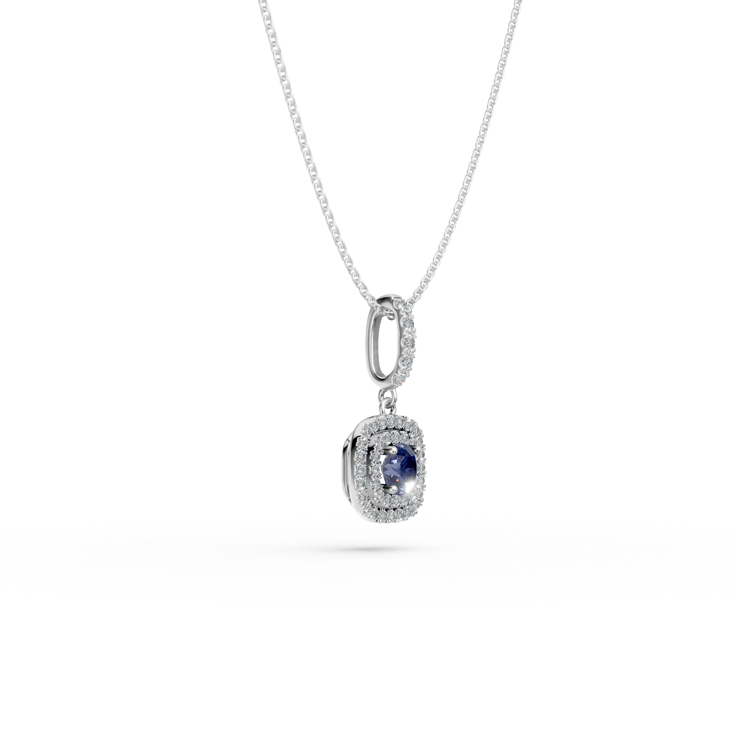 Колие с висулка от бяло злато със сапфир и диаманти 0.7кт