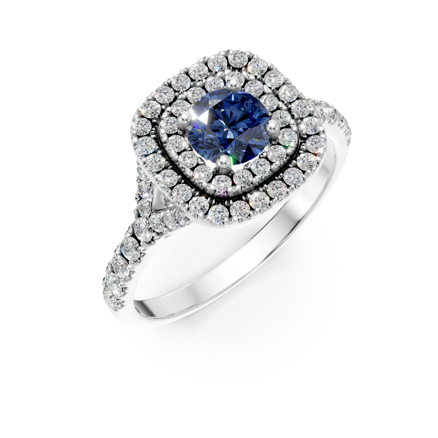 Inel din aur alb cu un safir de 0.6ct si diamante de 0.57ct