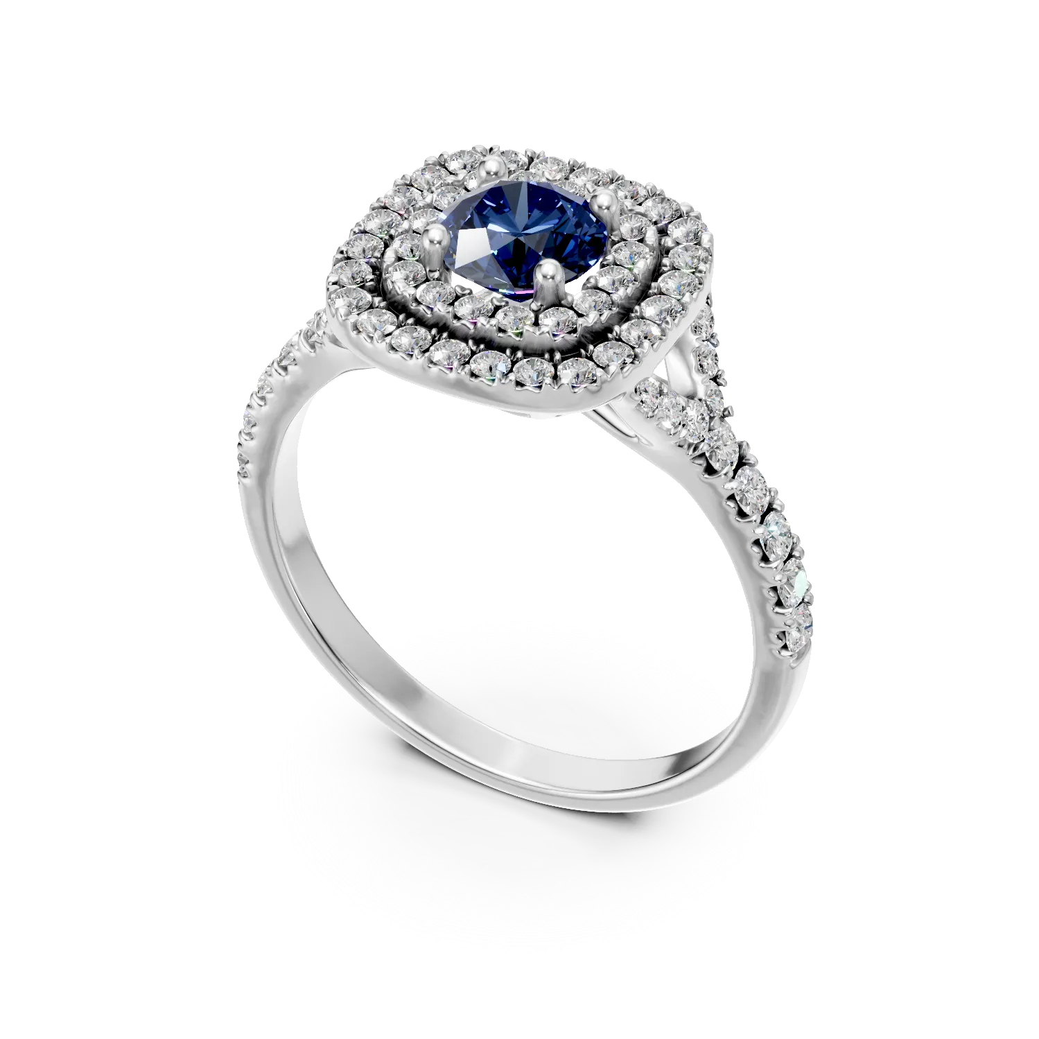 Inel din aur alb cu un safir de 0.6ct si diamante de 0.57ct — imaginea 2