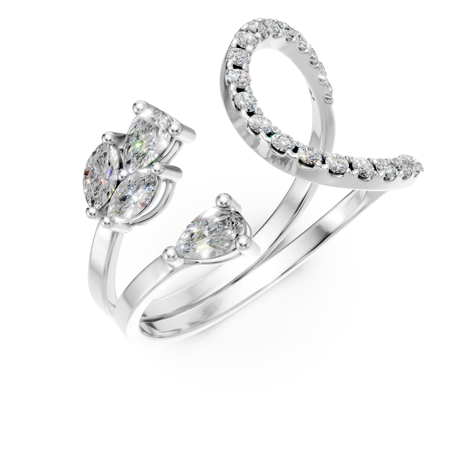 Inel deschis din aur alb cu diamante de 0.9ct