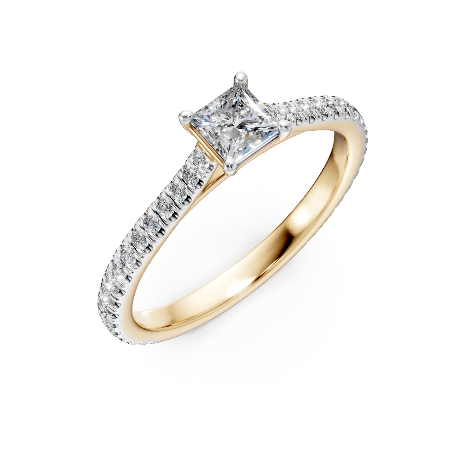 Inel de logodna din aur alb cu un diamant princess de 0.3ct si diamante de 0.16ct-207526