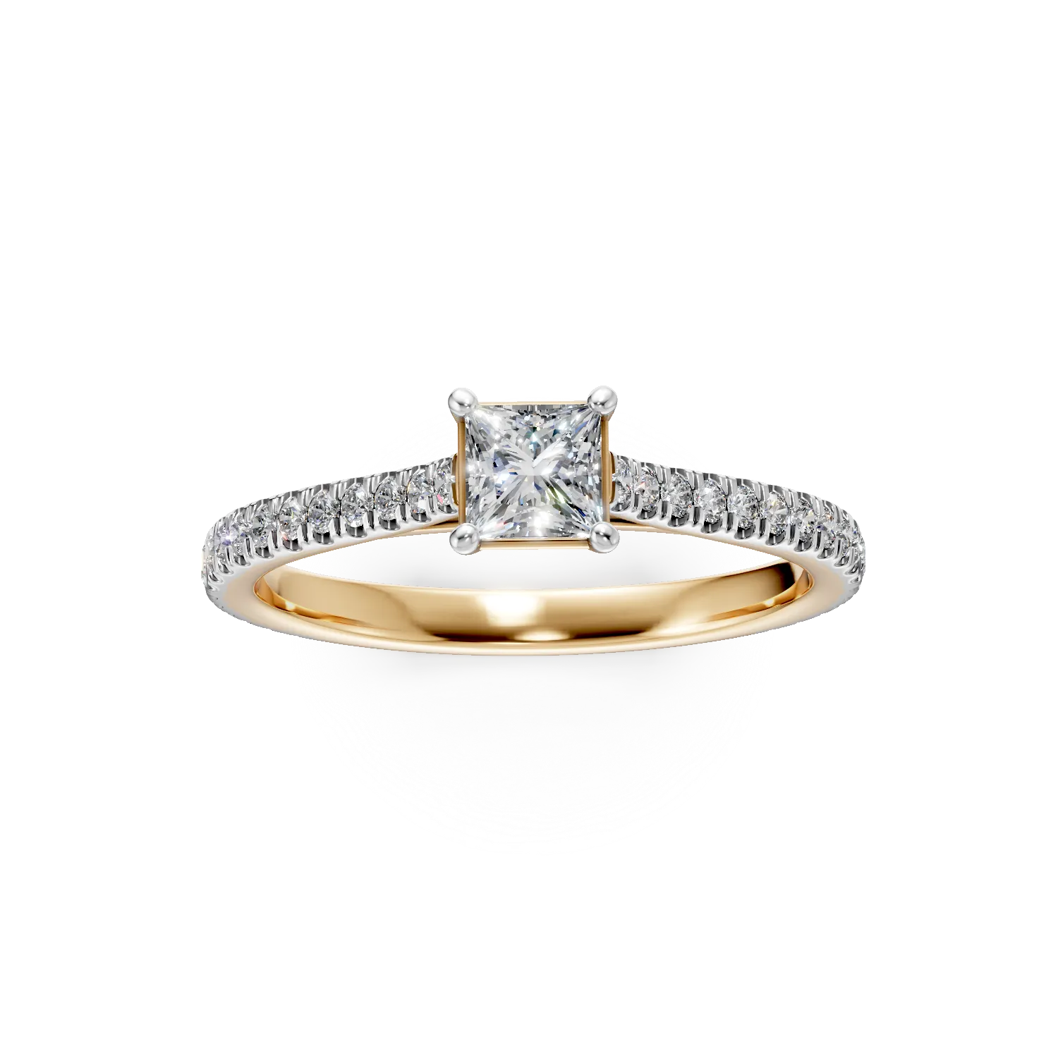 Inel de logodna din aur alb cu un diamant princess de 0.3ct si diamante de 0.16ct