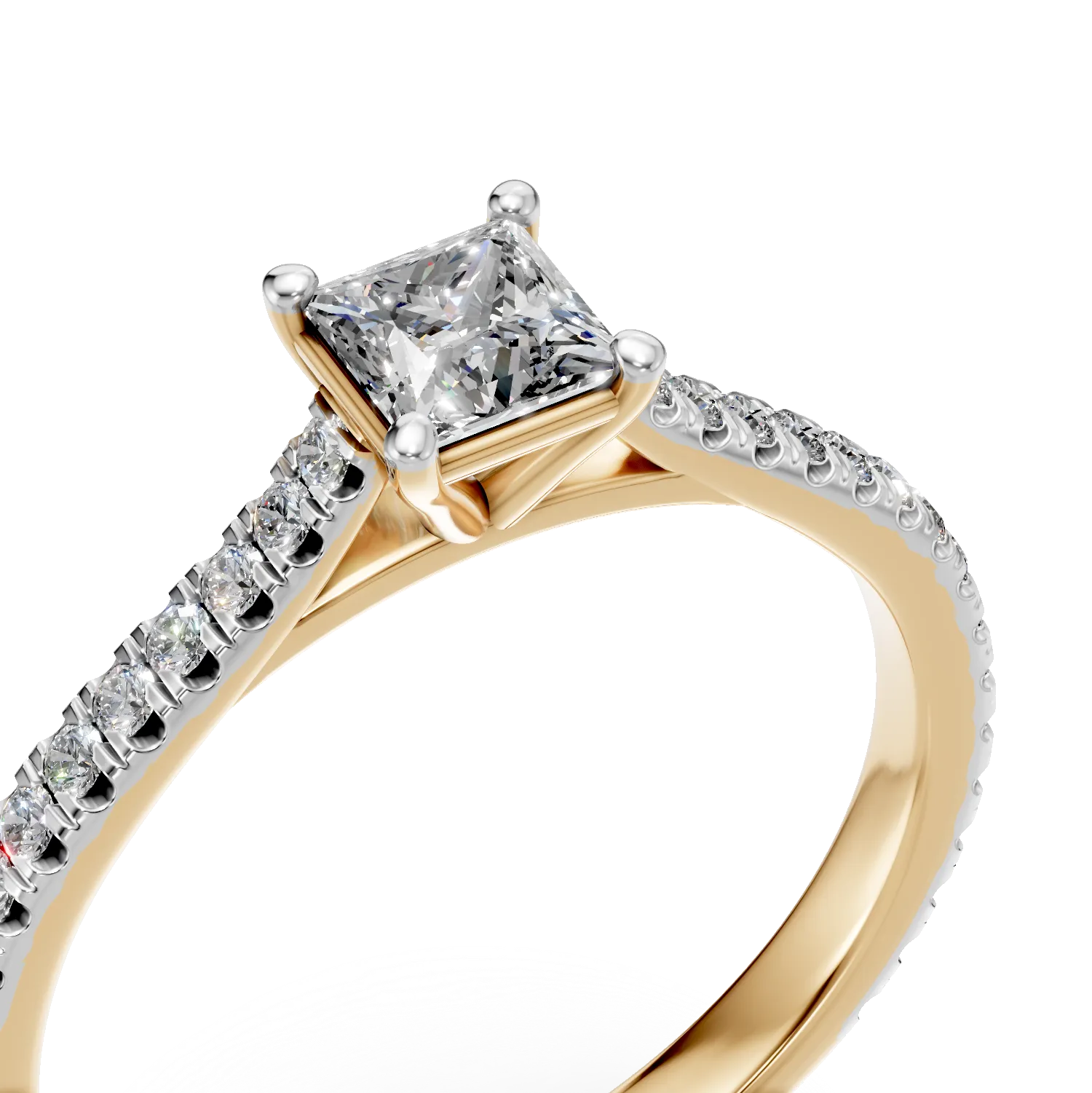 Inel de logodna din aur alb cu un diamant princess de 0.3ct si diamante de 0.16ct