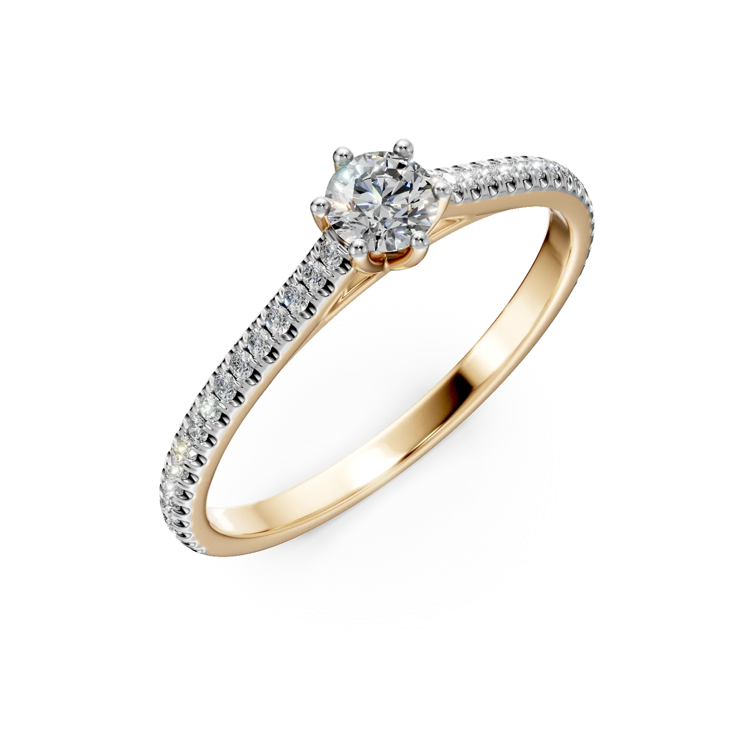 Inel de logodna din aur galben cu un diamant de 0.2ct si diamante de 0.15ct