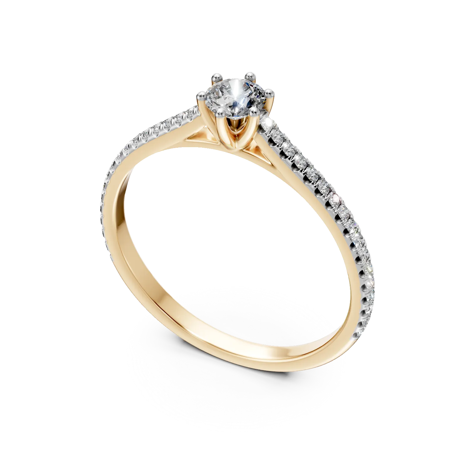 Inel de logodna din aur galben cu un diamant de 0.2ct si diamante de 0.15ct — imaginea 2