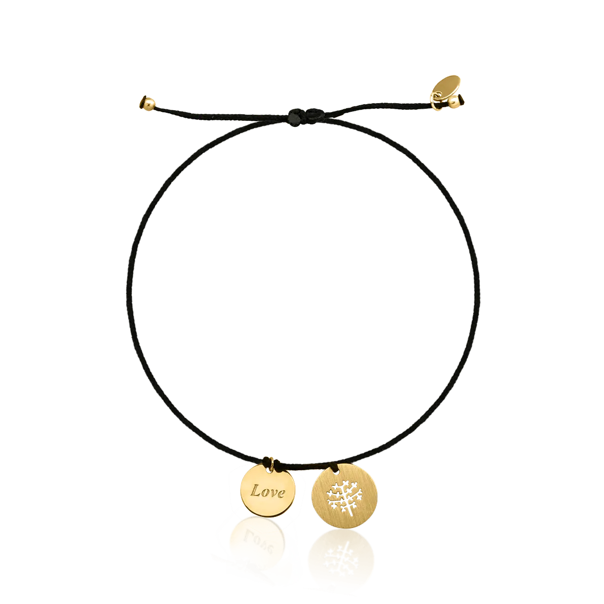 Black cord bracelet with 14K yellow gold and charms