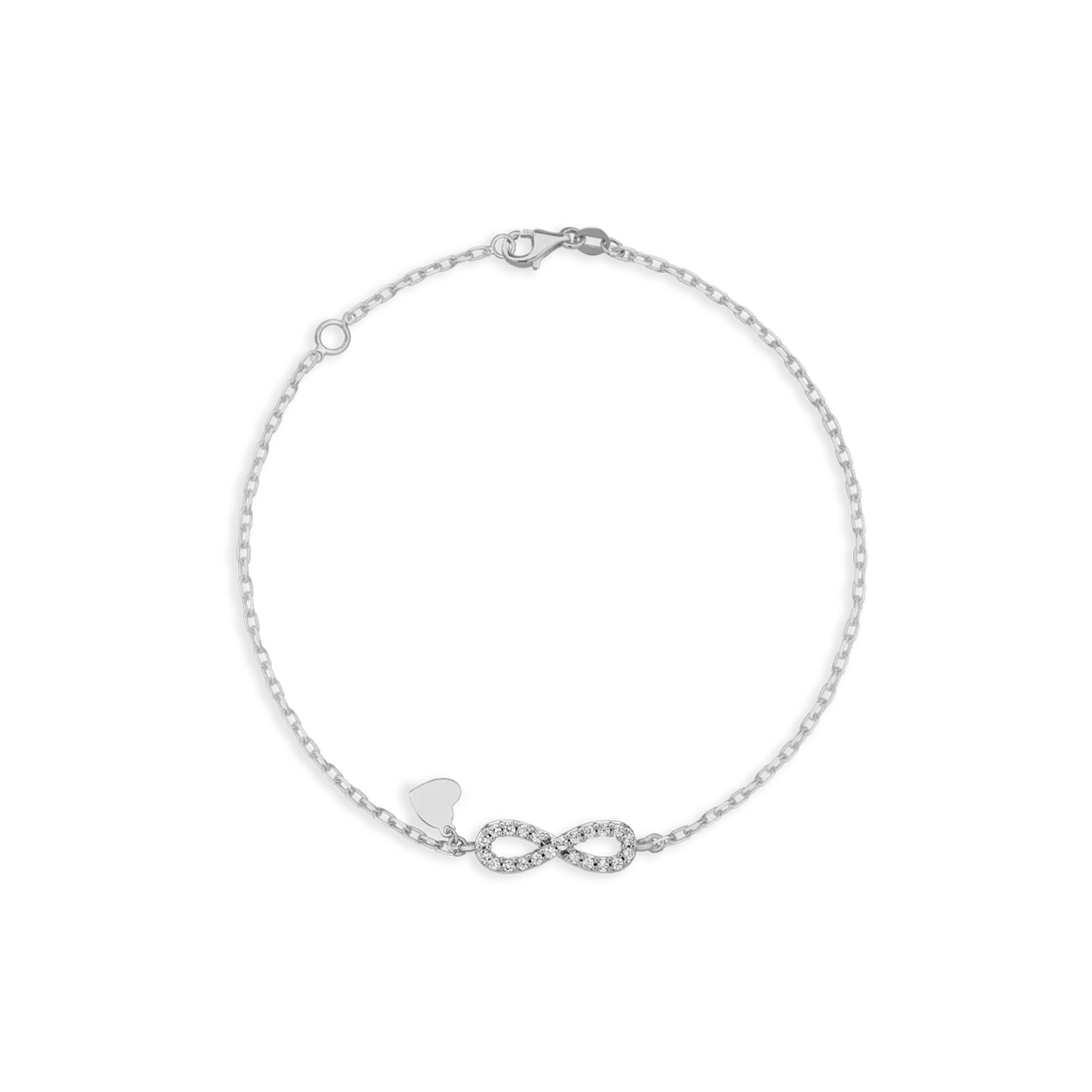 14K white gold bracelet with infinit and heart