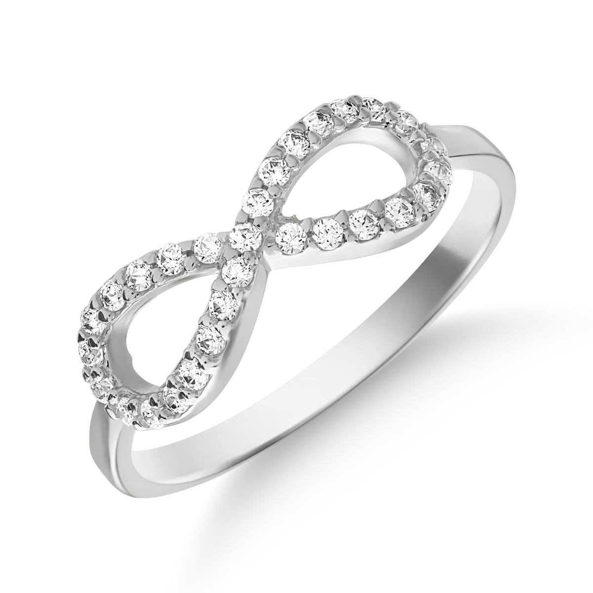 White gold infinity ring with microsetting zirconia