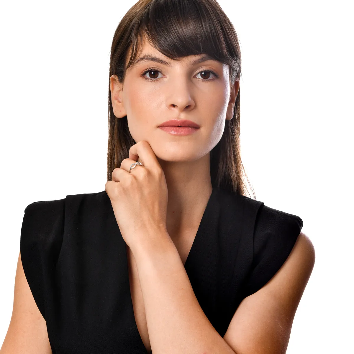 Inel infinity din aur alb cu zirconia microsetting