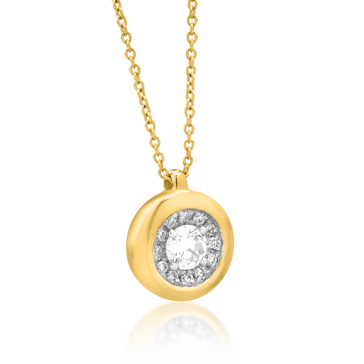 18K yellow gold pendant chain with 0.122ct diamond and 0.04ct diamonds