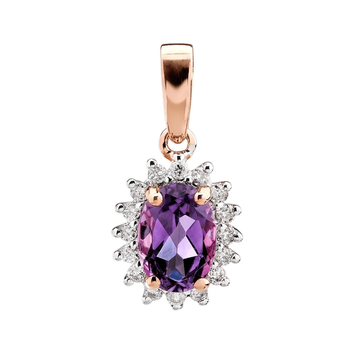 Pandantiv din aur roz cu ametist de 0.7ct si diamante de 0.1ct