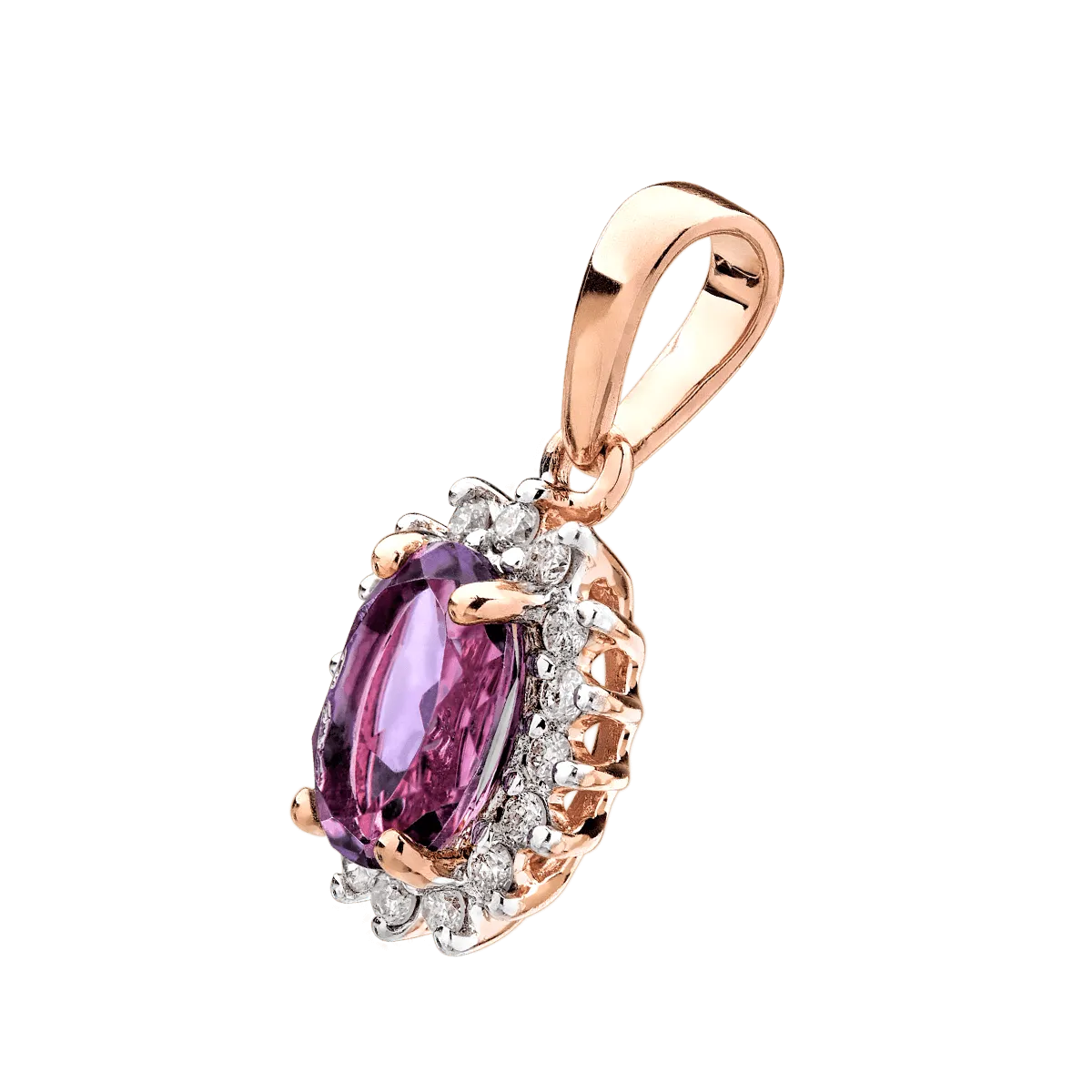 Висулка от розово злато със 0.7кт аметист и 0.1кт диаманти