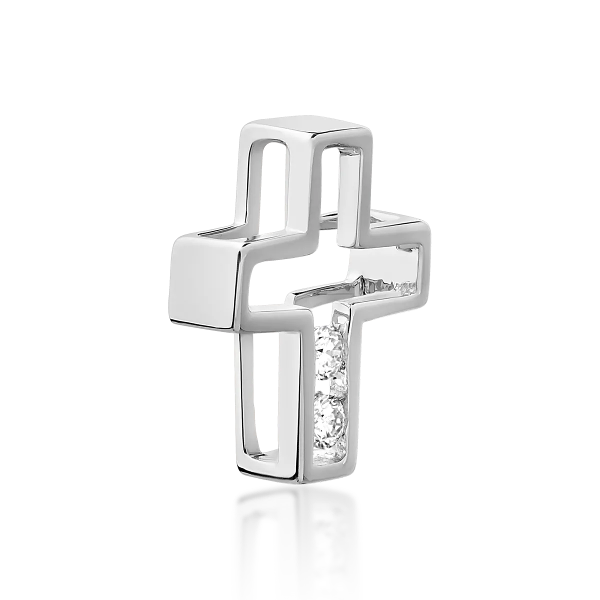 Pandantiv cruce din aur alb cu diamante de 0.03ct