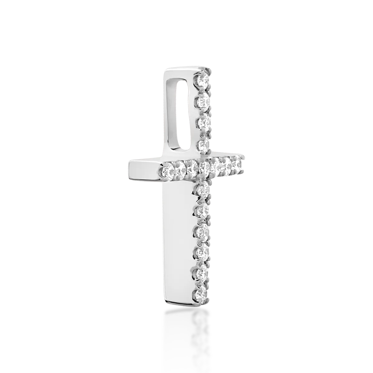 Pandantiv cruce din aur alb cu diamante de 0.09ct