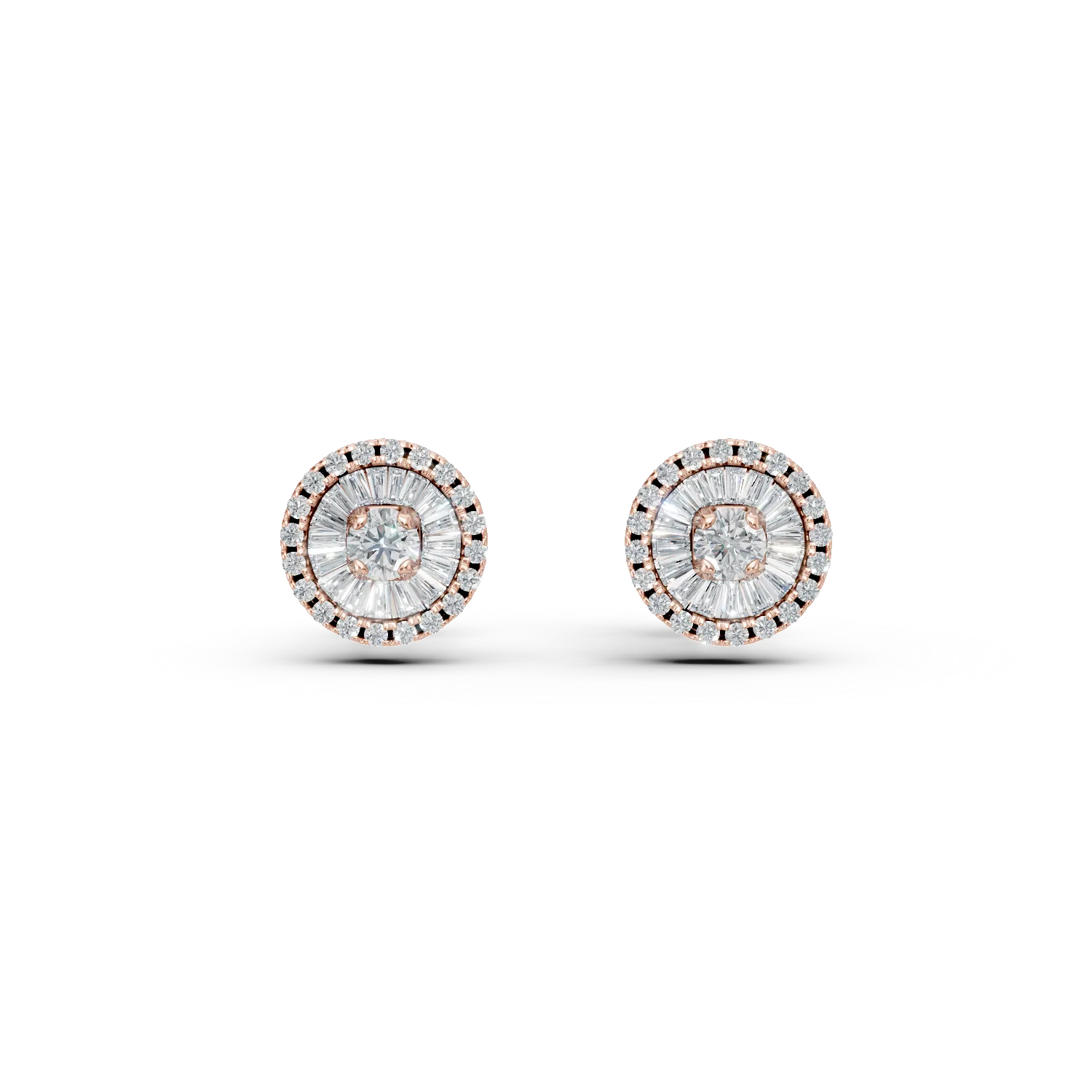 Cercei din aur roz cu diamante baguette si rotunde de 0.37ct
