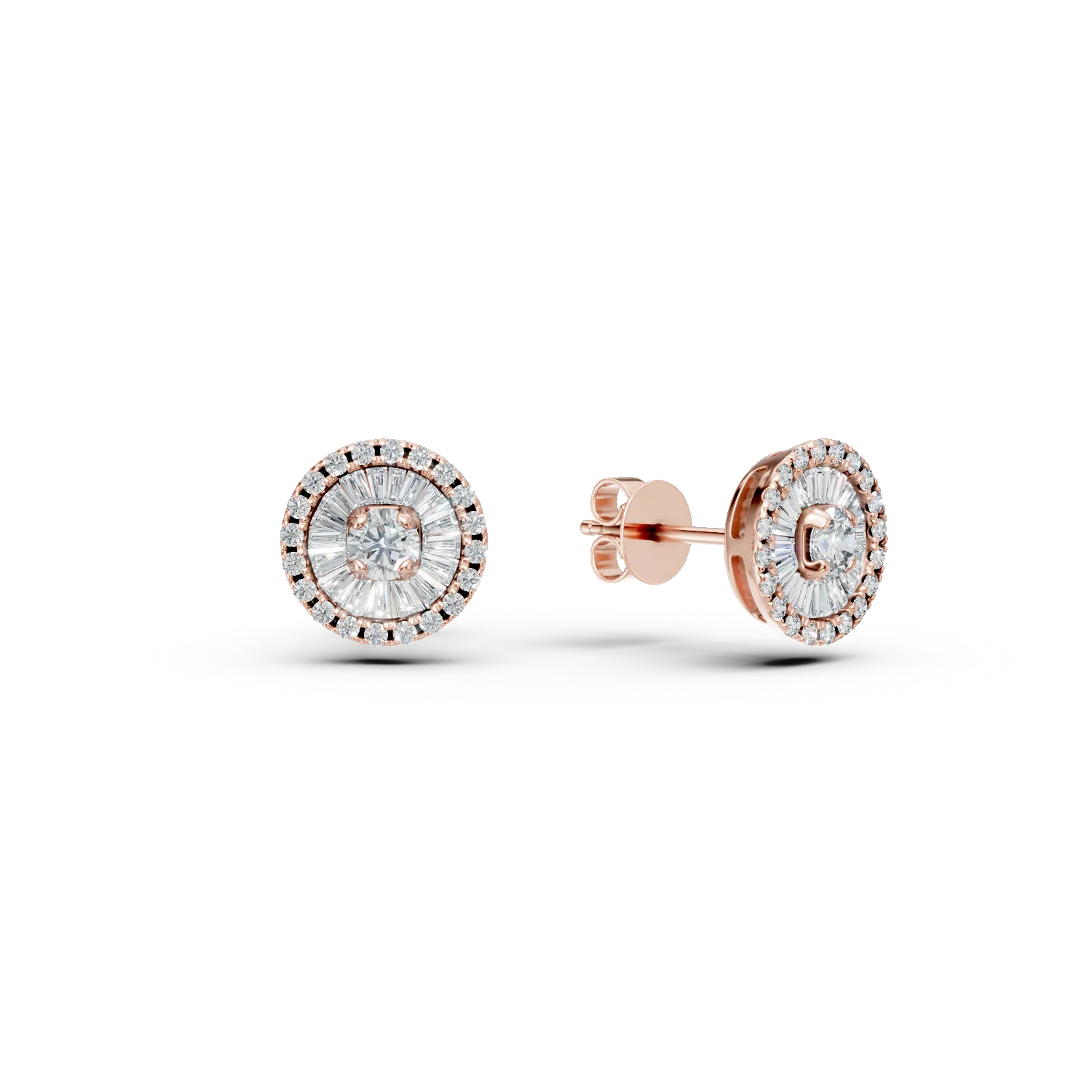 TEILOR Cercei din aur roz cu diamante baguette si rotunde de 0.37ct