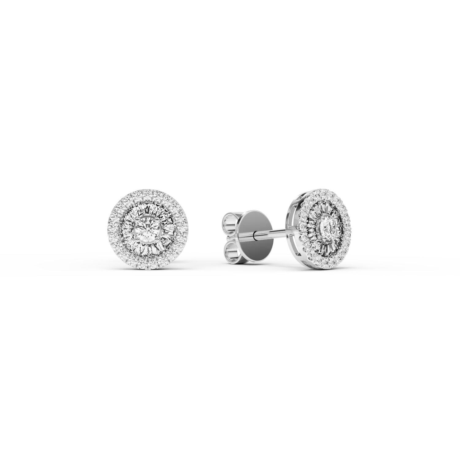 Teilor Cercei din aur alb cu diamante baguette si rotunde de 0.37ct