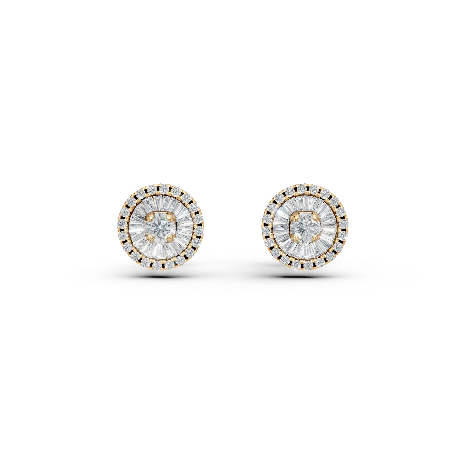 Teilor Cercei din aur galben cu diamante baguette si rotunde de 0.37ct