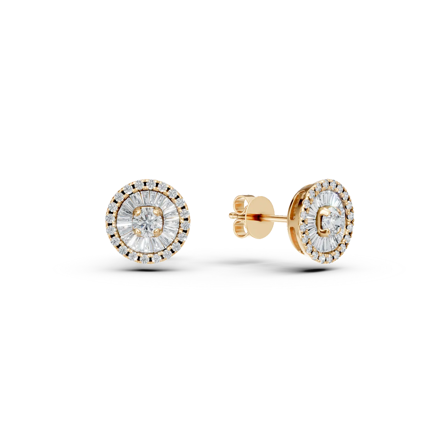 Cercei din aur galben cu diamante baguette si rotunde de 0.37ct