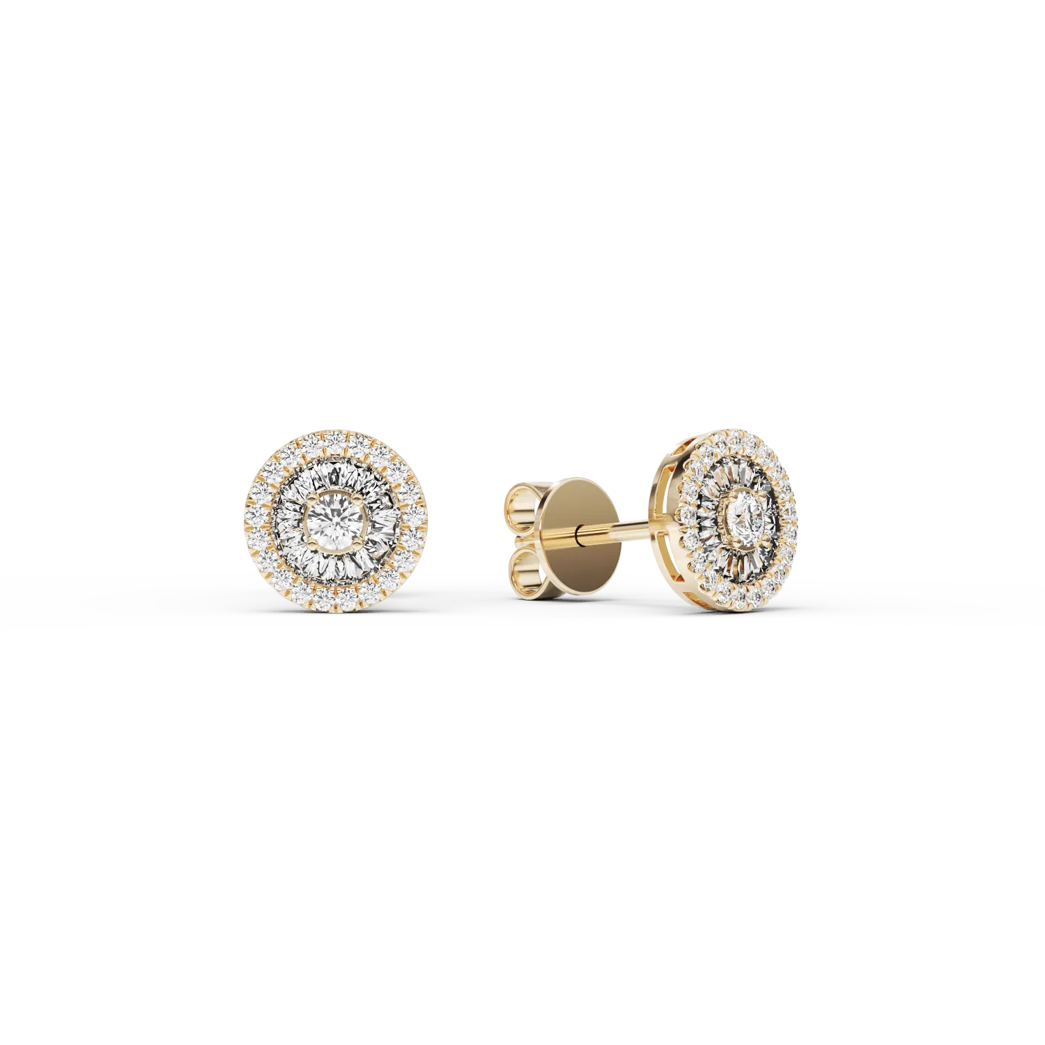 Teilor Cercei din aur galben cu diamante baguette si rotunde de 0.36ct