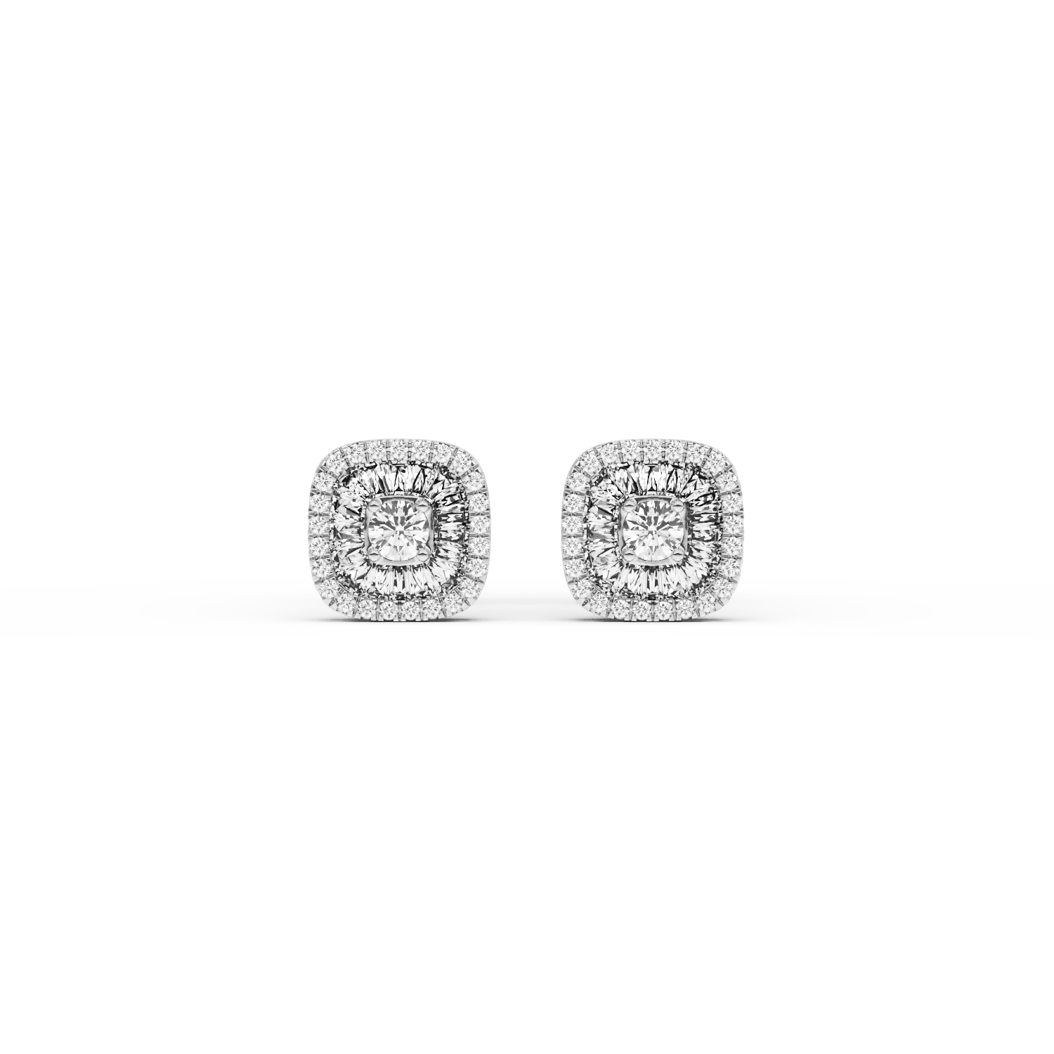 Teilor Cercei din aur alb cu diamante baguette si rotunde de 0.46ct