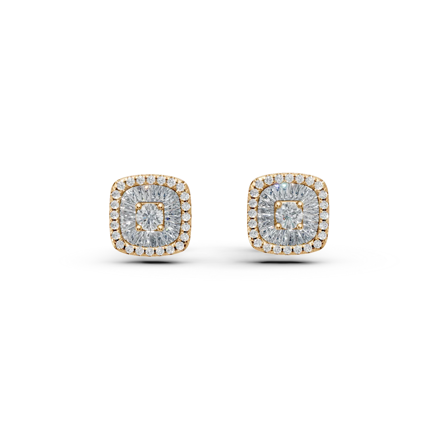 Teilor Cercei din aur galben cu diamante baguette si rotunde de 0.41ct