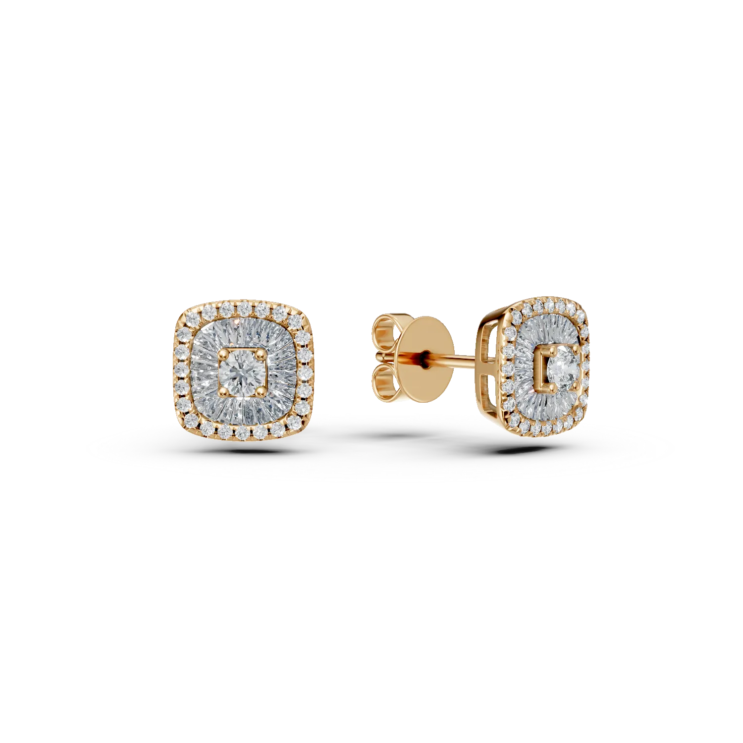 Teilor Cercei din aur galben cu diamante baguette si rotunde de 0.41ct