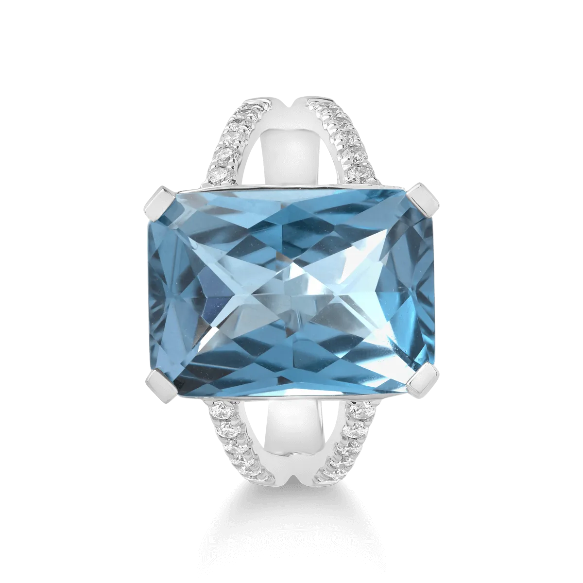 Inel din aur alb cu topaz london blue de 9.05ct si diamante de 0.21ct