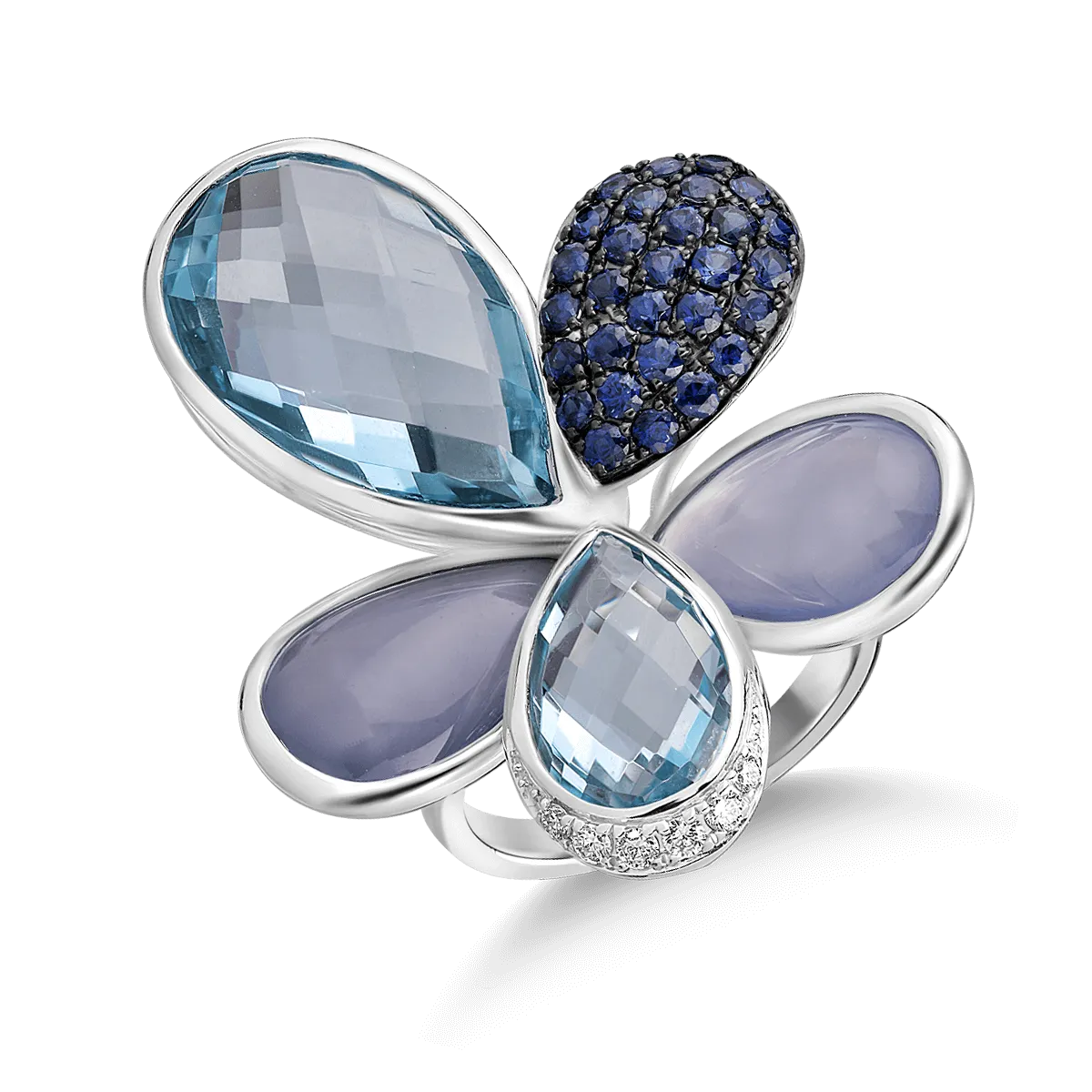 Teilor Inel floare din aur alb cu pietre pretioase si semipretioase de 25.2ct