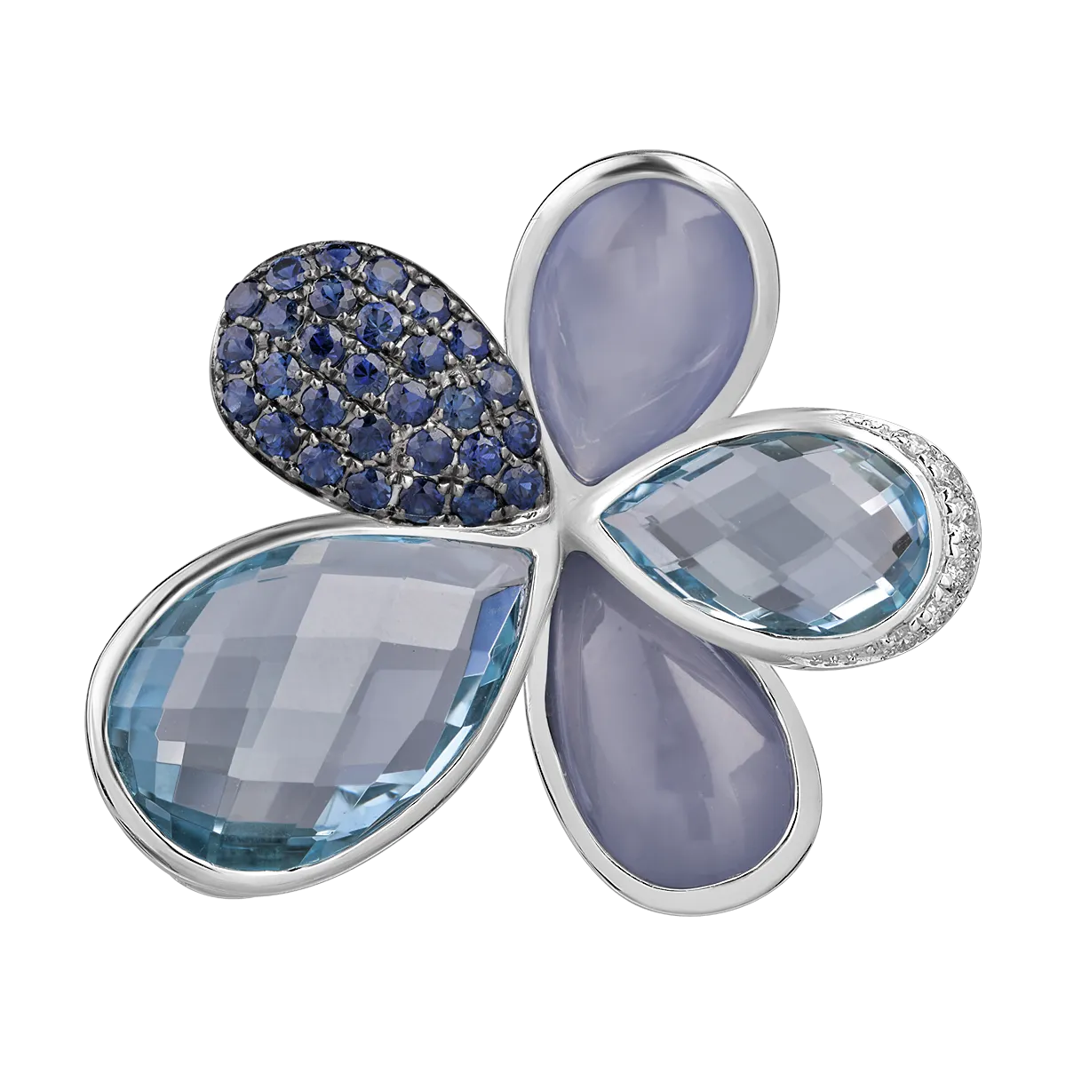 18k white gold ring with blue tops of 17.34ct and blue calcedons of 7.48ct