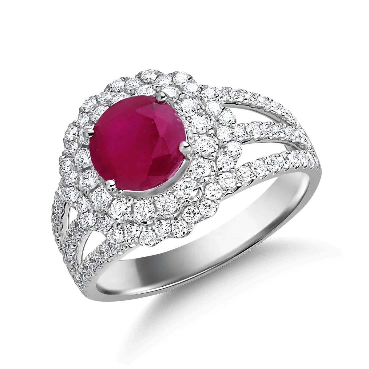18K white gold ring with ruby of 1.45ct and diamonds of 0.89ct