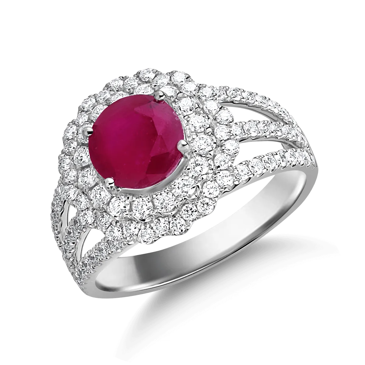 18k fehér arany gyûrû Ruby 1,45ct és gyémánt 0.89ct