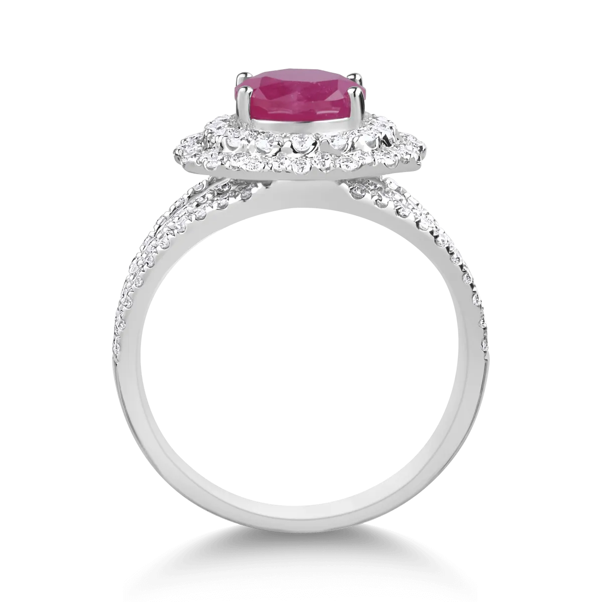 18k fehér arany gyûrû Ruby 1,45ct és gyémánt 0.89ct