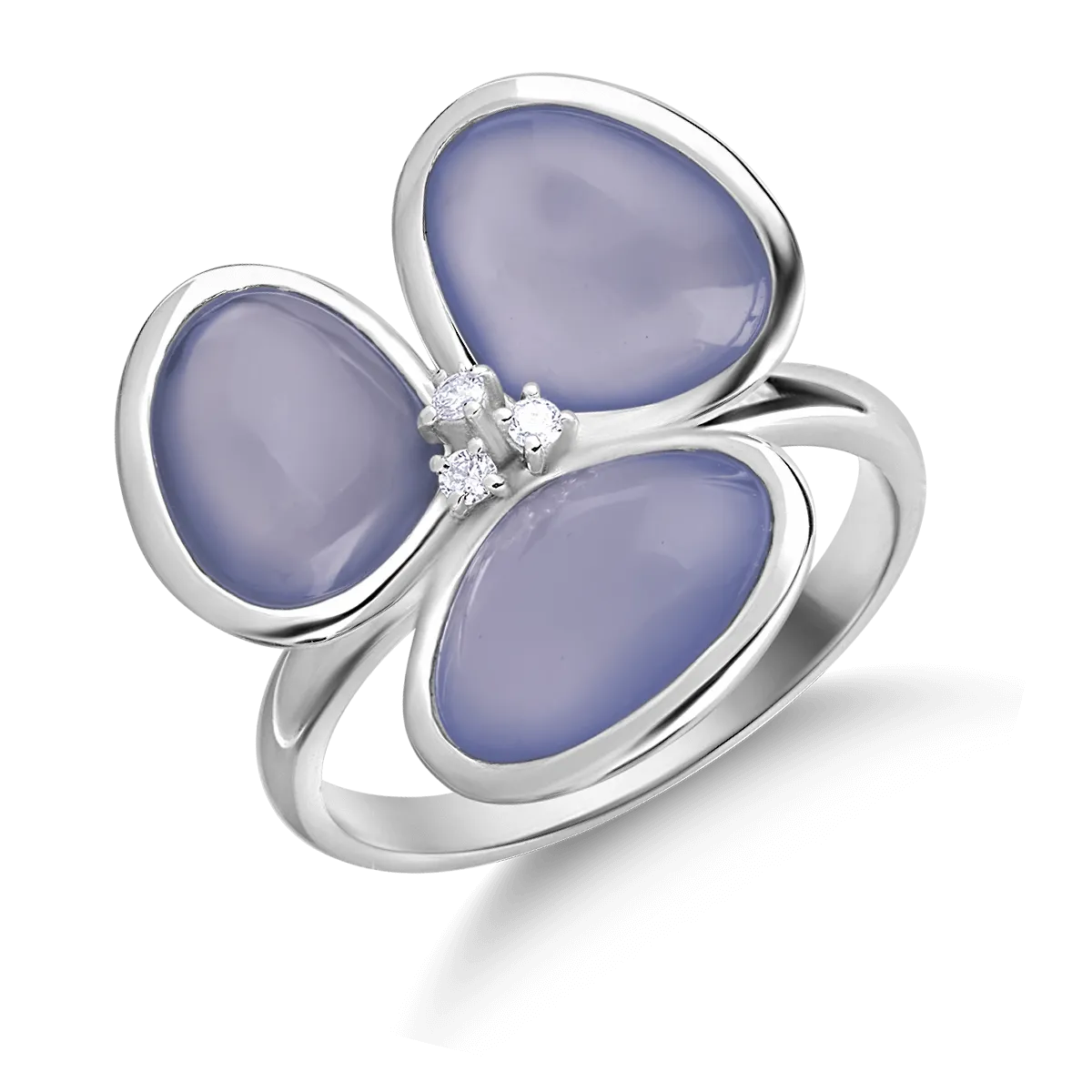 18K white gold ring with 7.27ct blue chalcedony and 0.04ct diamonds