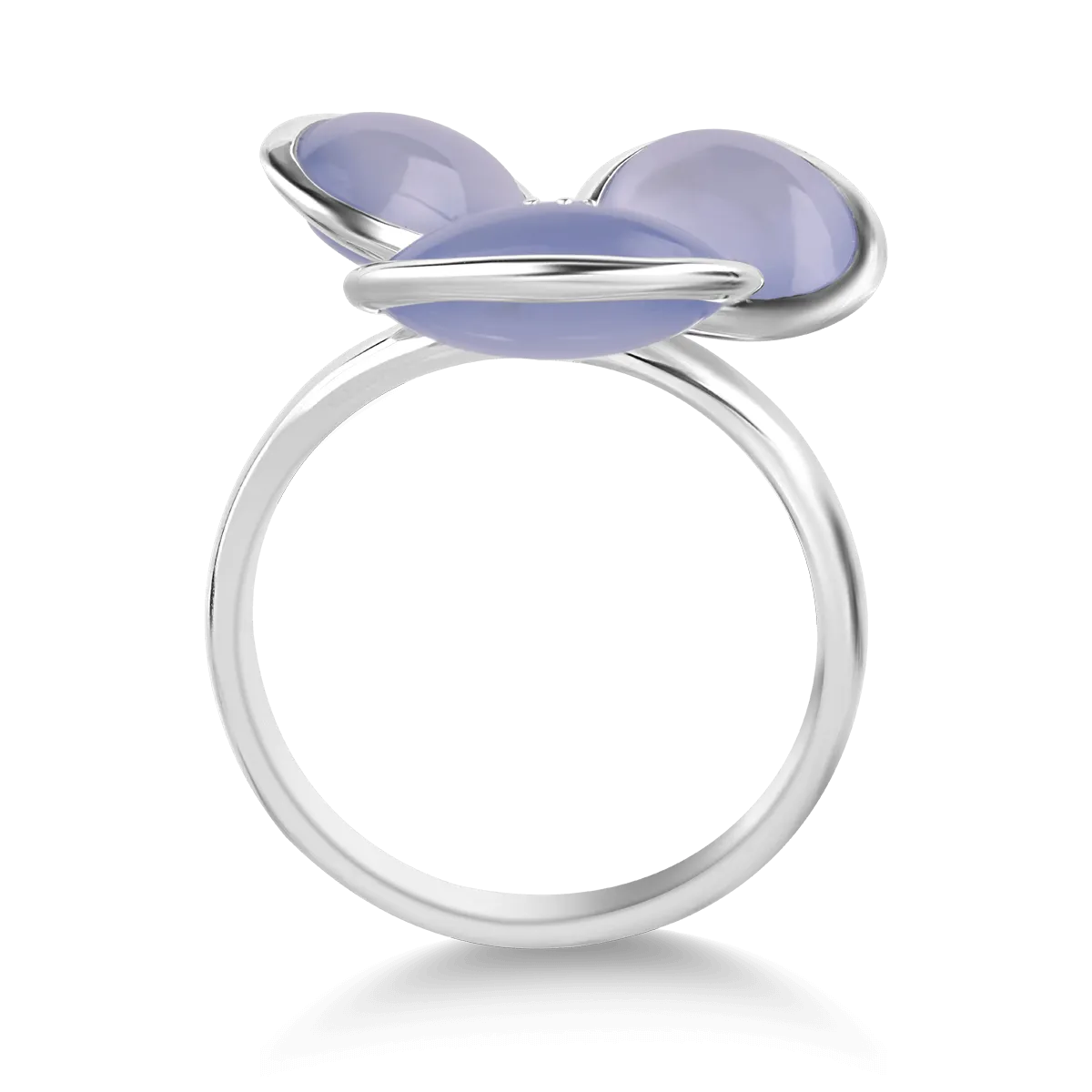 18K fehér arany gyűrű, kék calcedons a 7.27ct és gyémánt 0.04ct