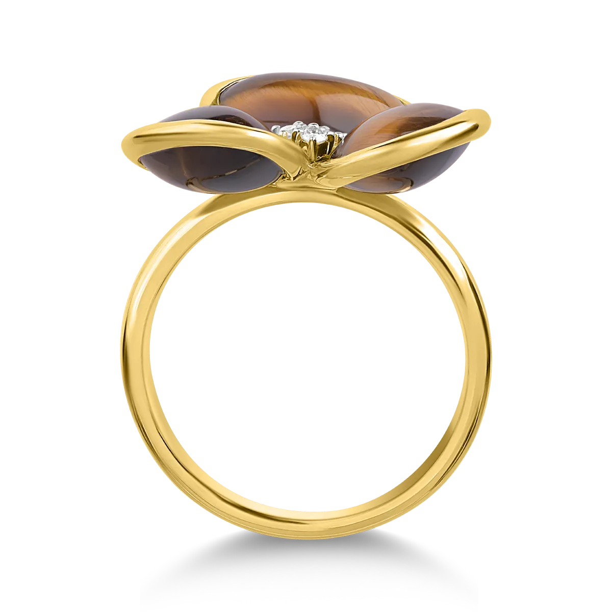 Inel din aur galben de 18k cu ochi de tigru de 7.26ct si diamante de 0.04ct