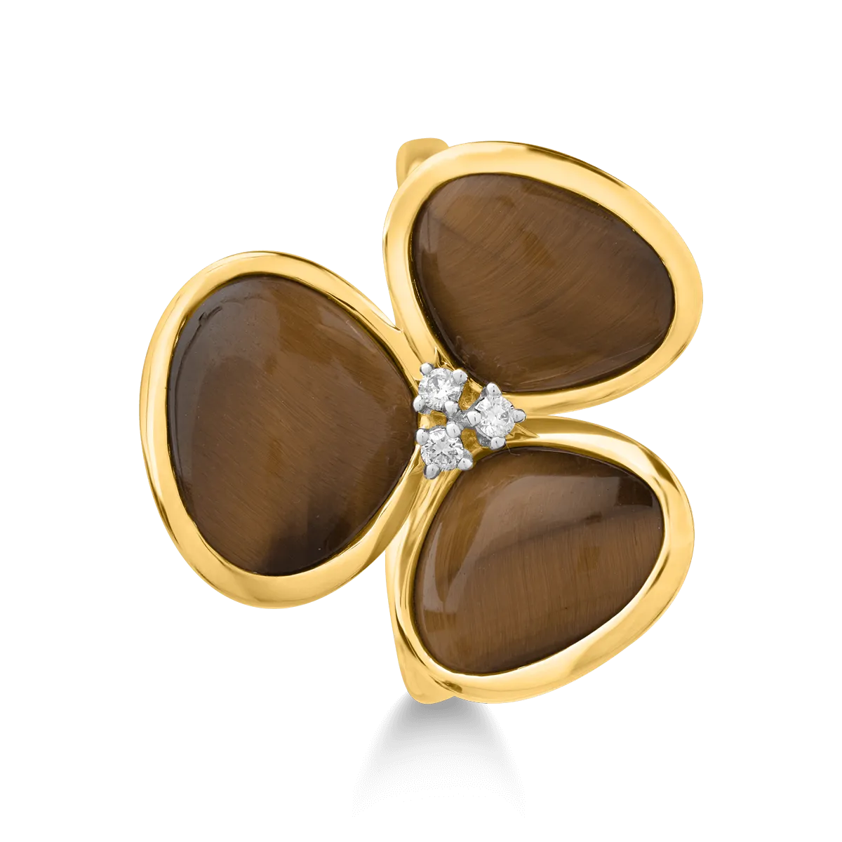 Inel din aur galben de 18k cu ochi de tigru de 7.26ct si diamante de 0.04ct