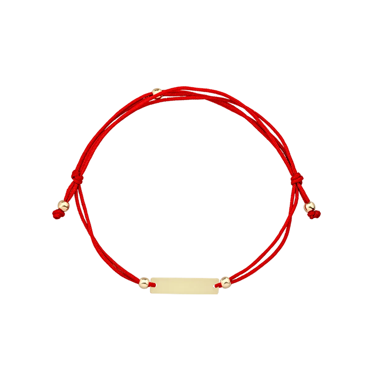 Red cord bracelet with 14K yellow gold small plate