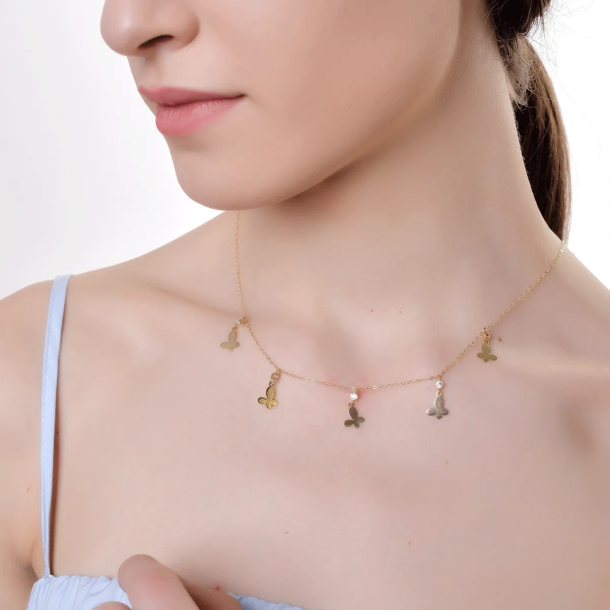 14K yellow gold butterflies necklace