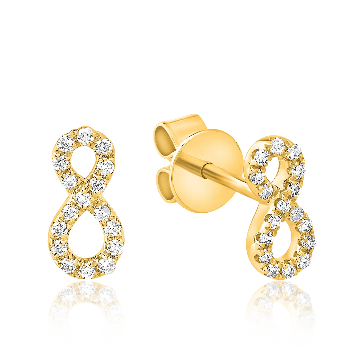 Fülbevaló - végtelenség jele - 14K-os sárga aranyból 0.126ct gyémánttal