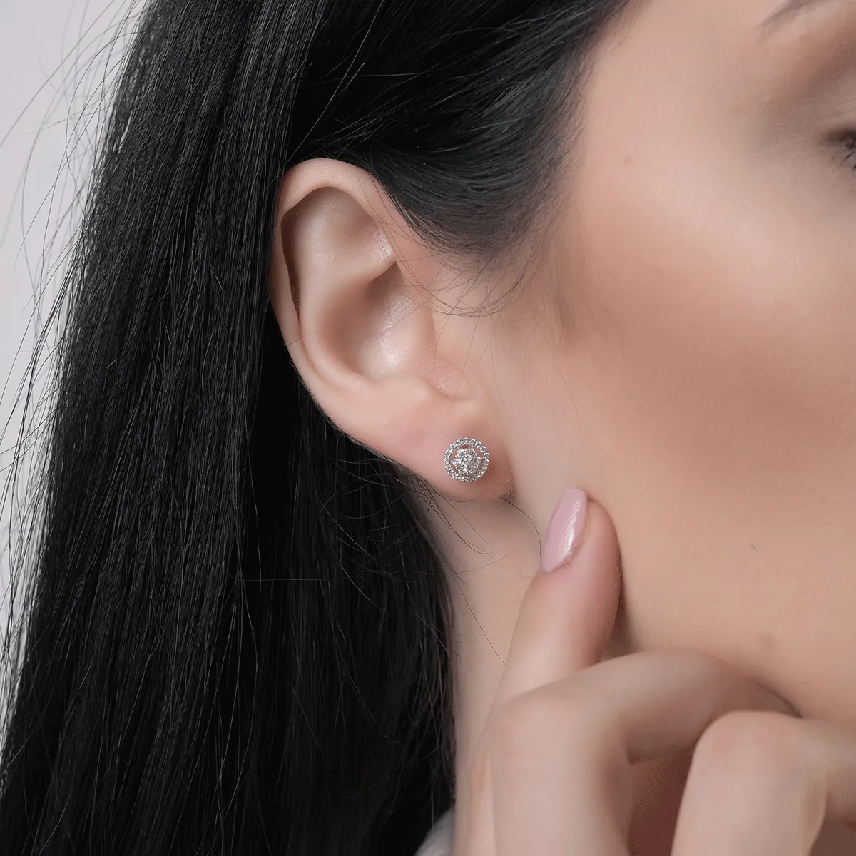 14K бели златни обеци с 0,276ct диаманта