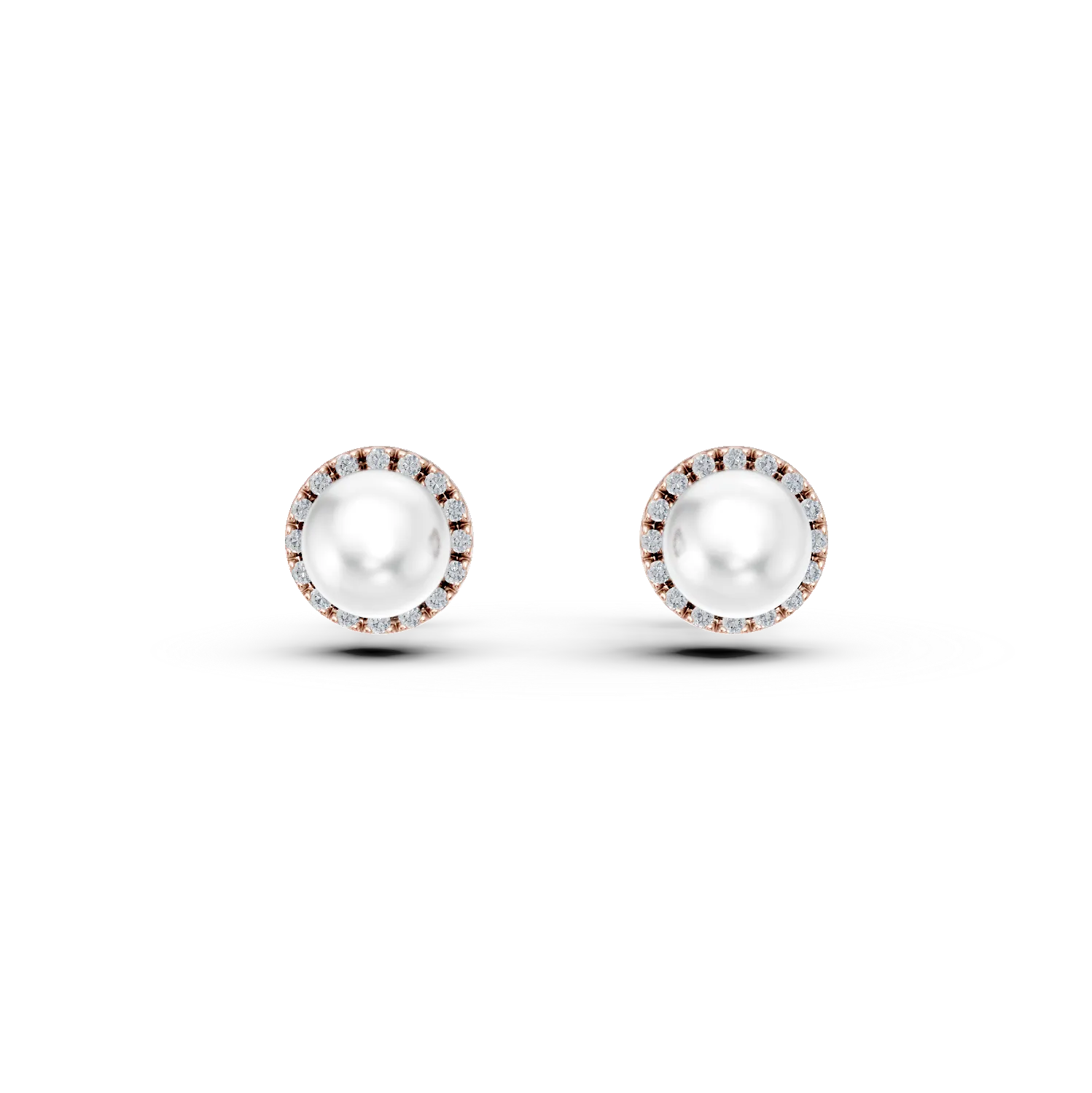 Cercei din aur roz cu perle de apa dulce de 2ct si diamante de 0.12ct